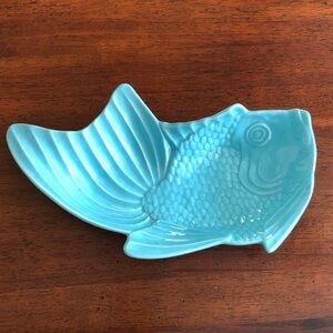 Vintage Bell Of California Pottery USA Aqua Koi Fish Dish or Bowl